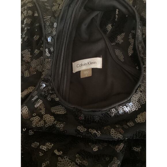 💋 CALVIN KLEIN - BLACK SEQUIN ALL OVER BODY CON HALTER COCKTAIL DRESS - SZ 4 - Picture 9 of 9